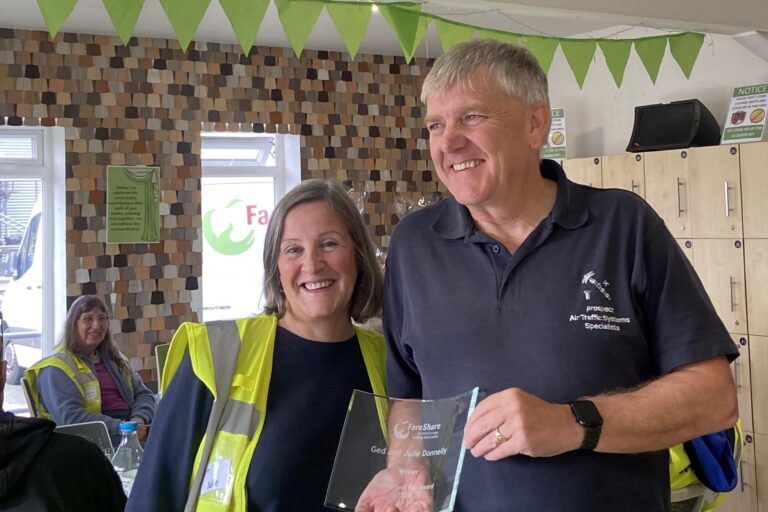 Ged and Julie at the FareShare Greater Manchester volunteer awards