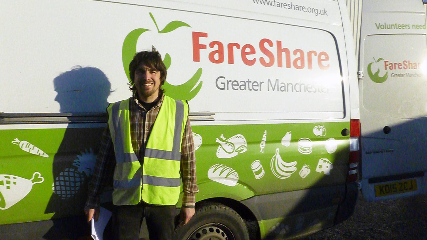 Tom at Fareshare Greater Manchester van